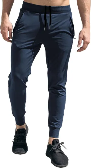 Men's Stretch Slim Fit Casual Athletic Pants Drawstring Comfort Running Trousers Solid Breathable Gym Sweatpants