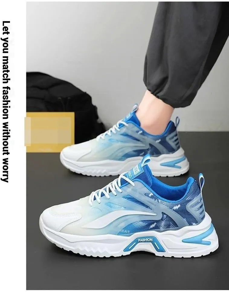 Men's Walking Sneakers Non Slip Gym Sports Summer Trainers Breathable Mesh Gradient Thick Sole Shoes