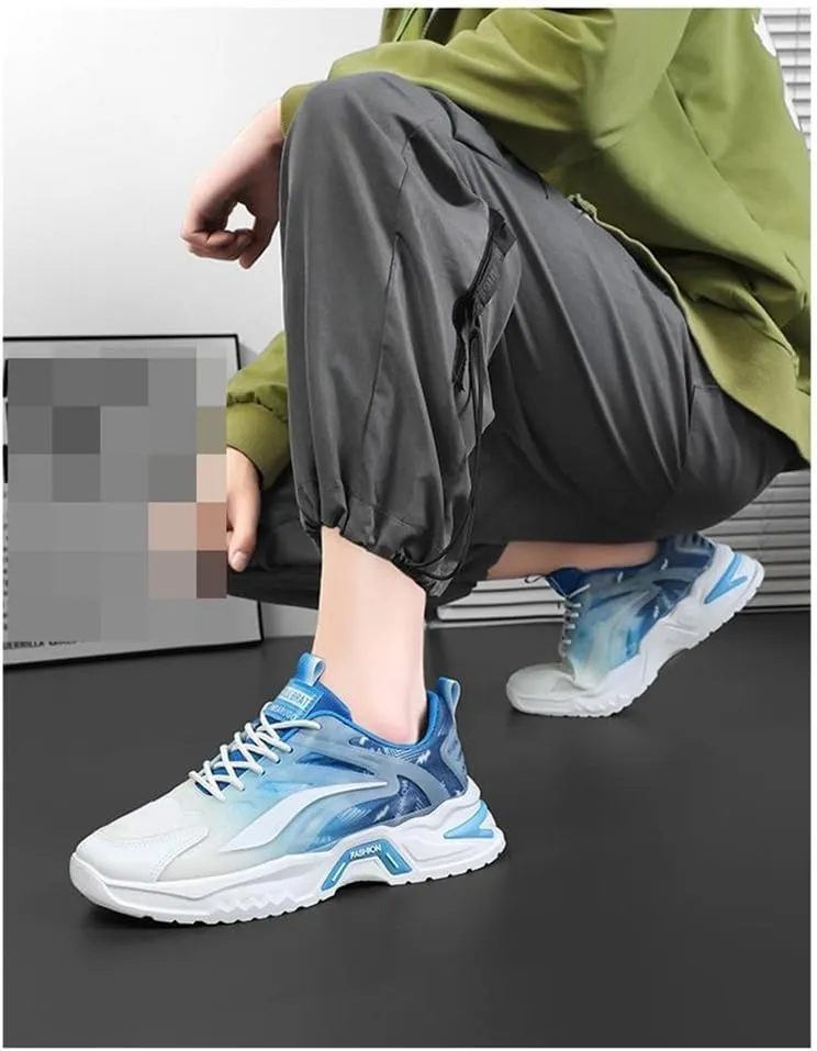 Men's Walking Sneakers Non Slip Gym Sports Summer Trainers Breathable Mesh Gradient Thick Sole Shoes