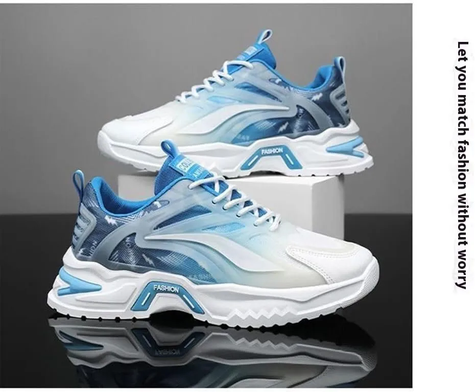 Men's Walking Sneakers Non Slip Gym Sports Summer Trainers Breathable Mesh Gradient Thick Sole Shoes