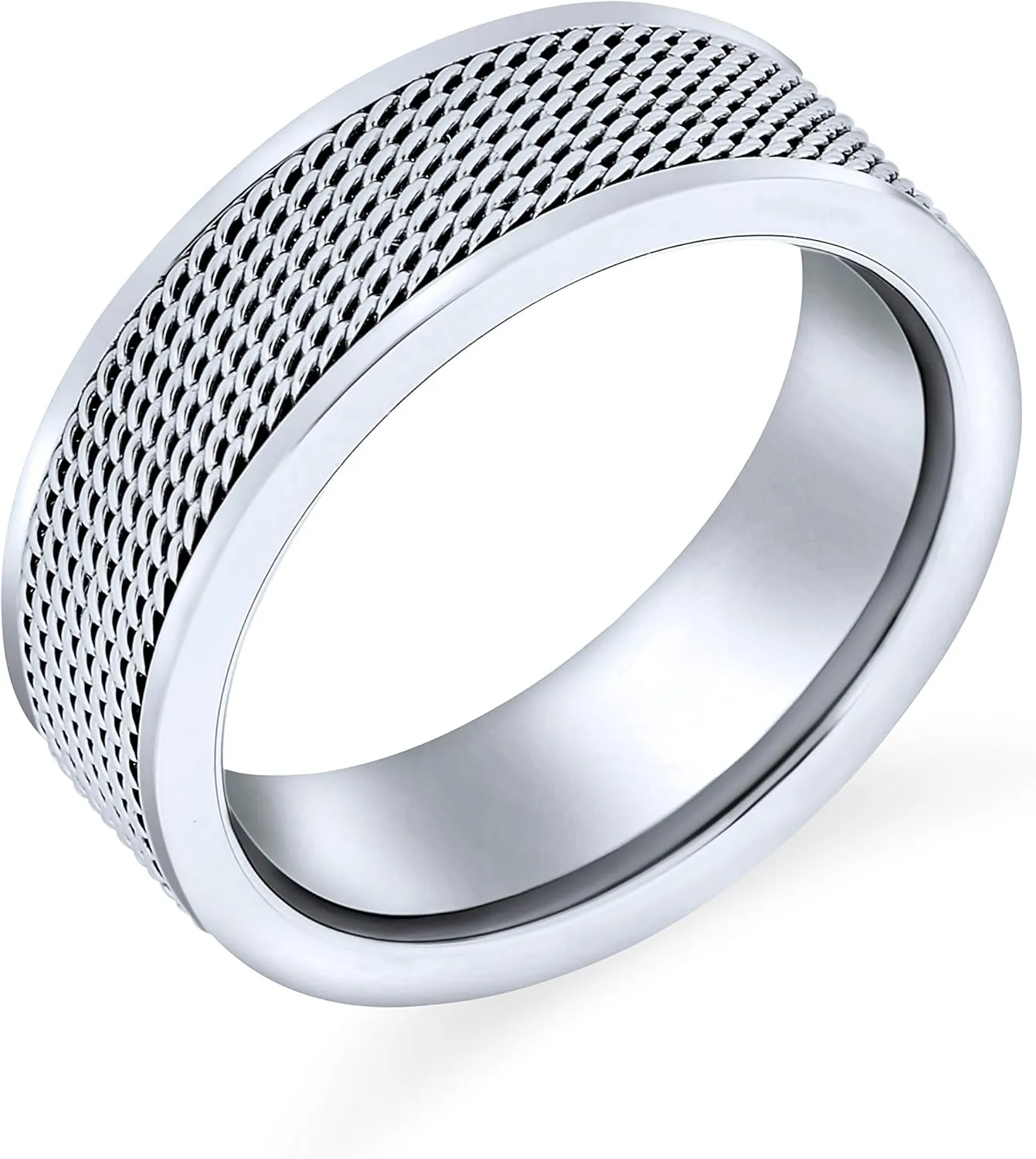 Men's Wide Tread Tire Band Ring Mechanic Sports Car Racer Style Matte Brushed Silver Tone Stainless Steel 8MM for Bikers