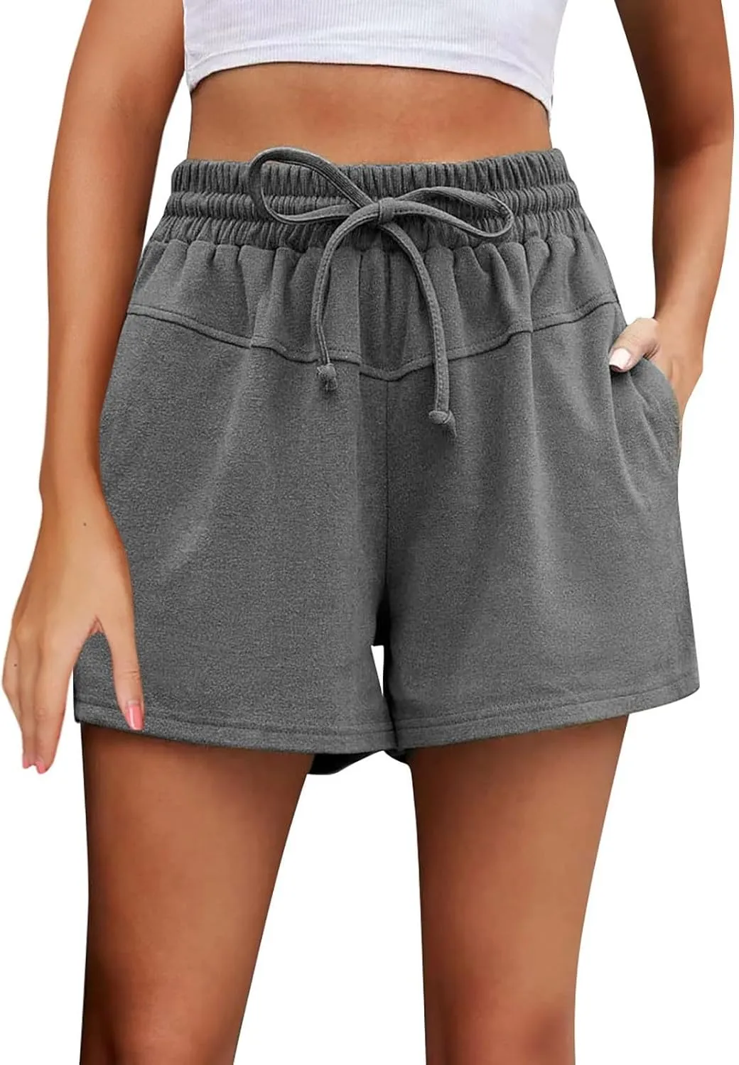 midelxp Retro Sweat Shorts Women Comfy Drawstring High Waisted Athletic Shorts Summer Cotton Gym Running Shorts with Pockets