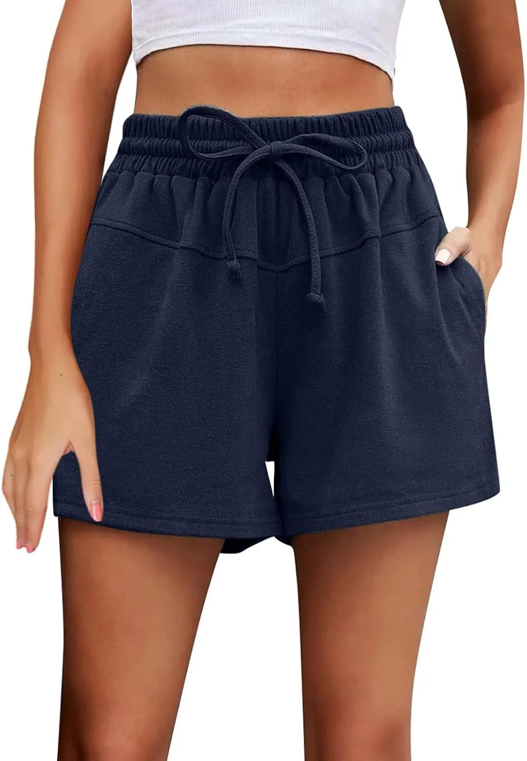 midelxp Retro Sweat Shorts Women Comfy Drawstring High Waisted Athletic Shorts Summer Cotton Gym Running Shorts with Pockets