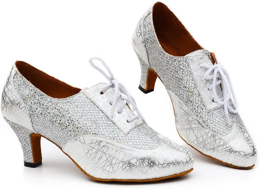 Misu Women's Closed Toe Suede Sole Latin Salsa Tango Practice Ballroom Dance Shoes with 2.3" Heel