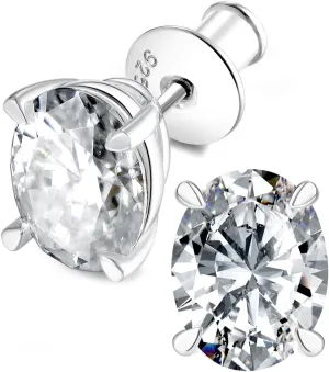 Moissanite Sparkle Stud Earrings for Women, 2-4 Carat, Oval Cut/Pear Cut/Radiant Cut, Solid 925 Sterling Silver Hypoallergenic, Birthday Valentines Anniversary Mother's Day Ideal Gift for Her