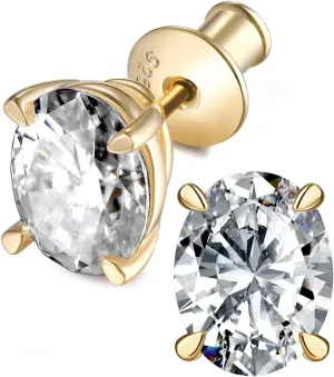 Moissanite Sparkle Stud Earrings for Women, 2-4 Carat, Oval Cut/Pear Cut/Radiant Cut, Solid 925 Sterling Silver Hypoallergenic, Birthday Valentines Anniversary Mother's Day Ideal Gift for Her