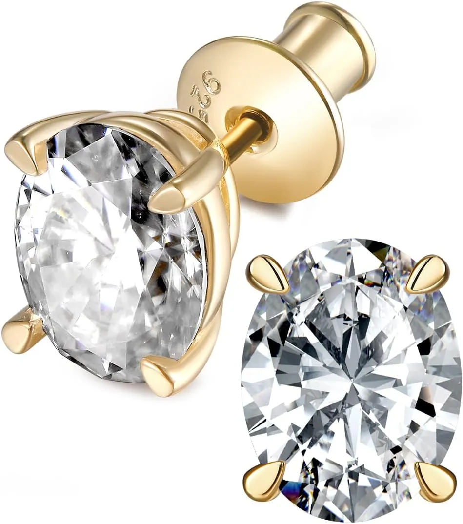 Moissanite Sparkle Stud Earrings for Women, 2-4 Carat, Oval Cut/Pear Cut/Radiant Cut, Solid 925 Sterling Silver Hypoallergenic, Birthday Valentines Anniversary Mother's Day Ideal Gift for Her