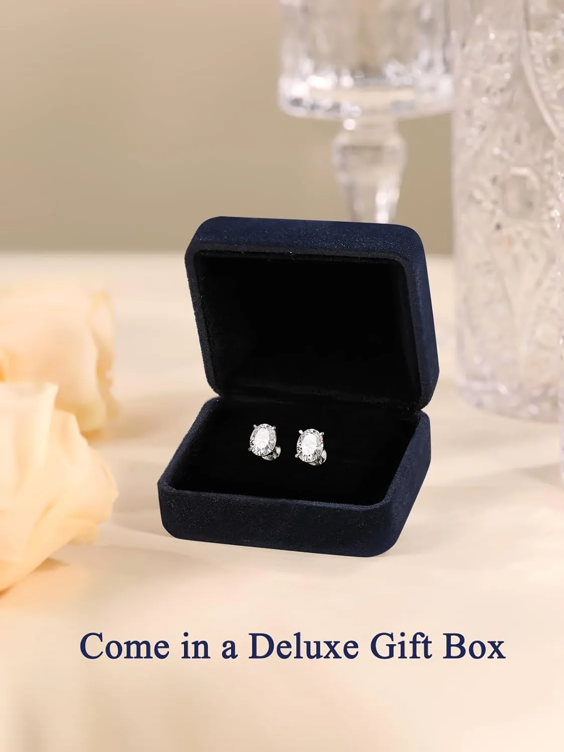 Moissanite Sparkle Stud Earrings for Women, 2-4 Carat, Oval Cut/Pear Cut/Radiant Cut, Solid 925 Sterling Silver Hypoallergenic, Birthday Valentines Anniversary Mother's Day Ideal Gift for Her