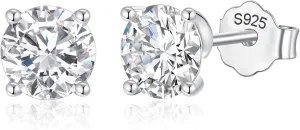 Moissanite Stud Earrings for Women,1.4CT Seven round inlays D Color 18K White Gold Plated 925 Sterling Silver Hypoallergenic Flat Back 1 Pair earring Valentine's Day gift