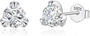 Moissanite Stud Earrings for Women,1.4CT Seven round inlays D Color 18K White Gold Plated 925 Sterling Silver Hypoallergenic Flat Back 1 Pair earring Valentine's Day gift