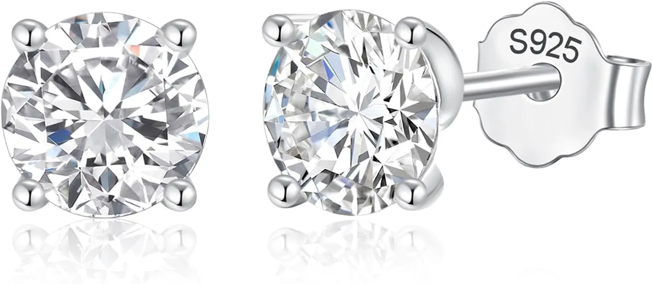 Moissanite Stud Earrings for Women,1.4CT Seven round inlays D Color 18K White Gold Plated 925 Sterling Silver Hypoallergenic Flat Back 1 Pair earring Valentine's Day gift