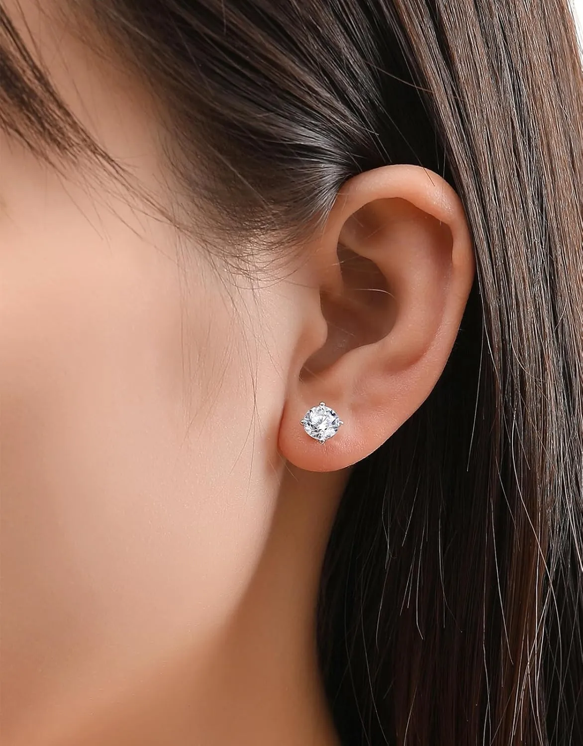 Moissanite Stud Earrings for Women,1.4CT Seven round inlays D Color 18K White Gold Plated 925 Sterling Silver Hypoallergenic Flat Back 1 Pair earring Valentine's Day gift
