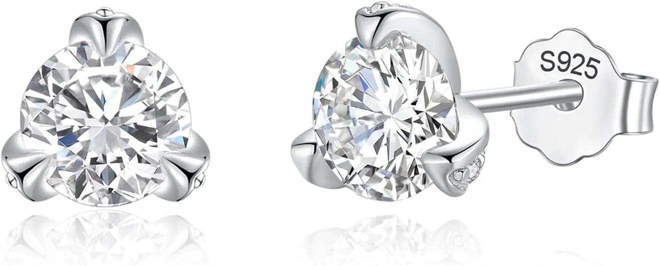 Moissanite Stud Earrings for Women,1.4CT Seven round inlays D Color 18K White Gold Plated 925 Sterling Silver Hypoallergenic Flat Back 1 Pair earring Valentine's Day gift