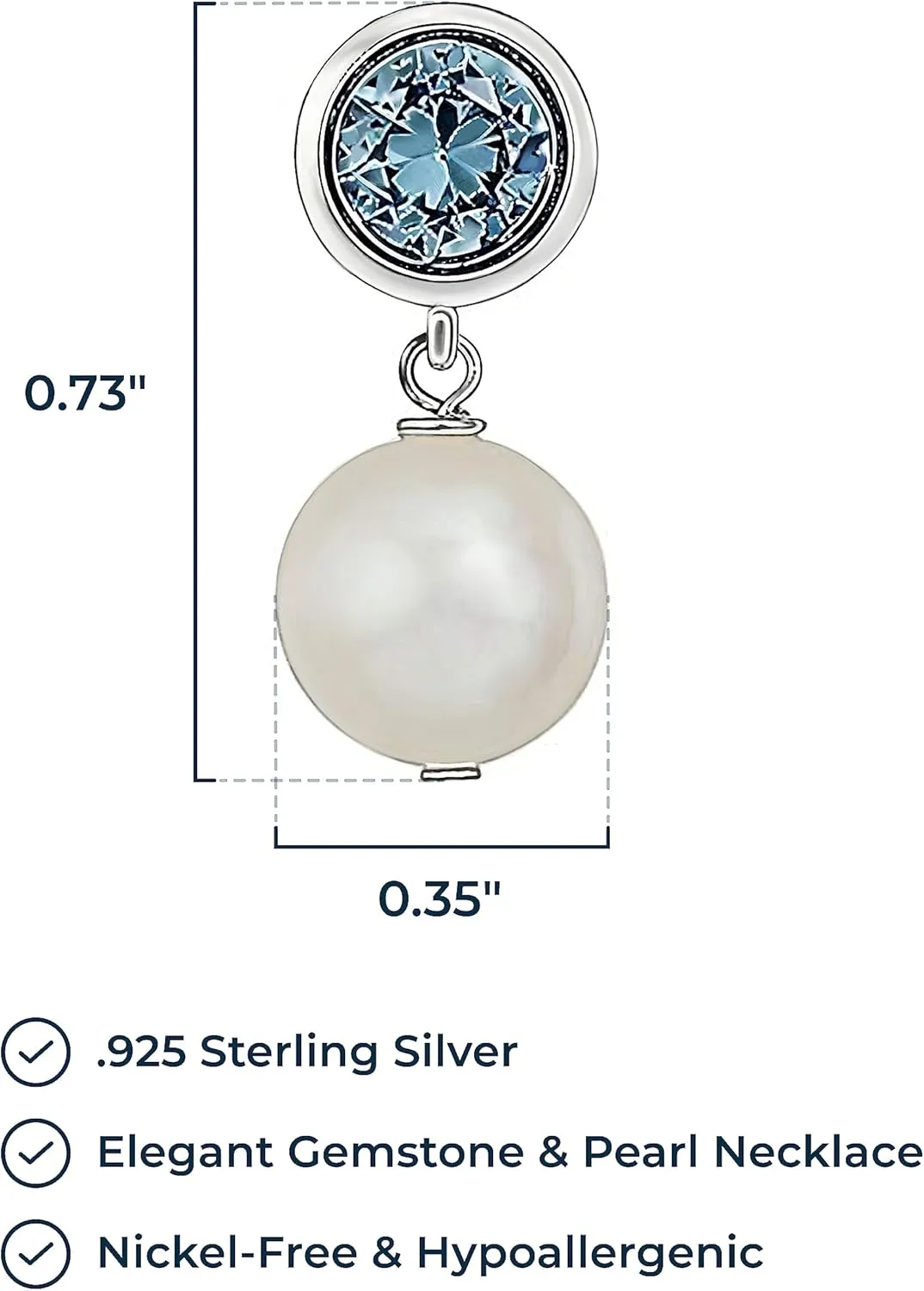 MORGAN & PAIGE .925 Sterling Silver Rhodium Plated Freshwater Cultured Pearl and Birthstone Dainty Necklaces for Women - Silver Necklaces for Women, Hypoallergenic Jewelry, 18 Inch Chain