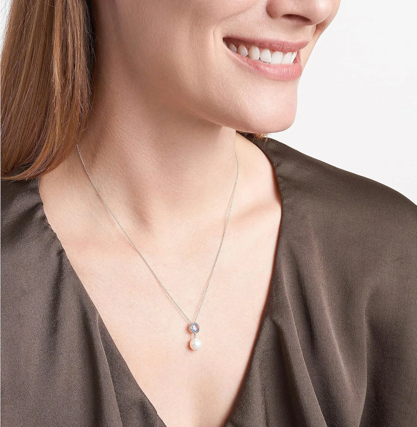 MORGAN & PAIGE .925 Sterling Silver Rhodium Plated Freshwater Cultured Pearl and Birthstone Dainty Necklaces for Women - Silver Necklaces for Women, Hypoallergenic Jewelry, 18 Inch Chain