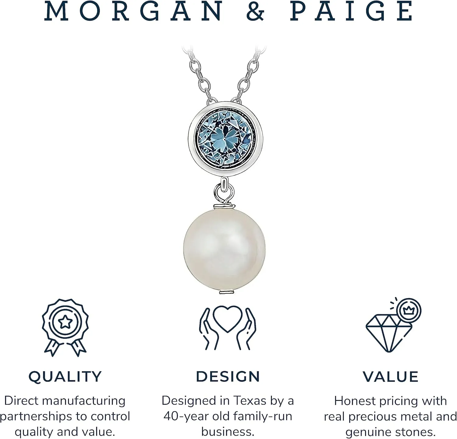 MORGAN & PAIGE .925 Sterling Silver Rhodium Plated Freshwater Cultured Pearl and Birthstone Dainty Necklaces for Women - Silver Necklaces for Women, Hypoallergenic Jewelry, 18 Inch Chain