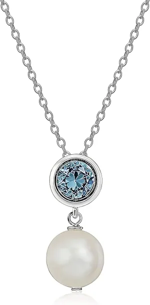 MORGAN & PAIGE .925 Sterling Silver Rhodium Plated Freshwater Cultured Pearl and Birthstone Dainty Necklaces for Women - Silver Necklaces for Women, Hypoallergenic Jewelry, 18 Inch Chain