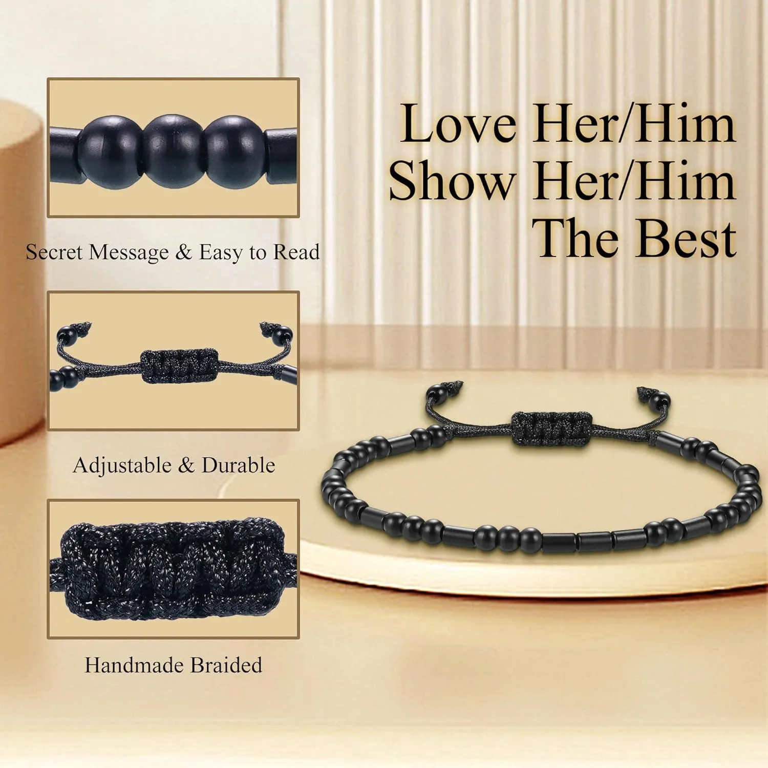 Morse Code Bracelets for Women Inspirational Gifts for Her Adjustable Black Adjustable Braided Men Bracelets Motivational Best Friend Birthday Gifts for Sister Daughter Mom Dad Christmas Jewelry