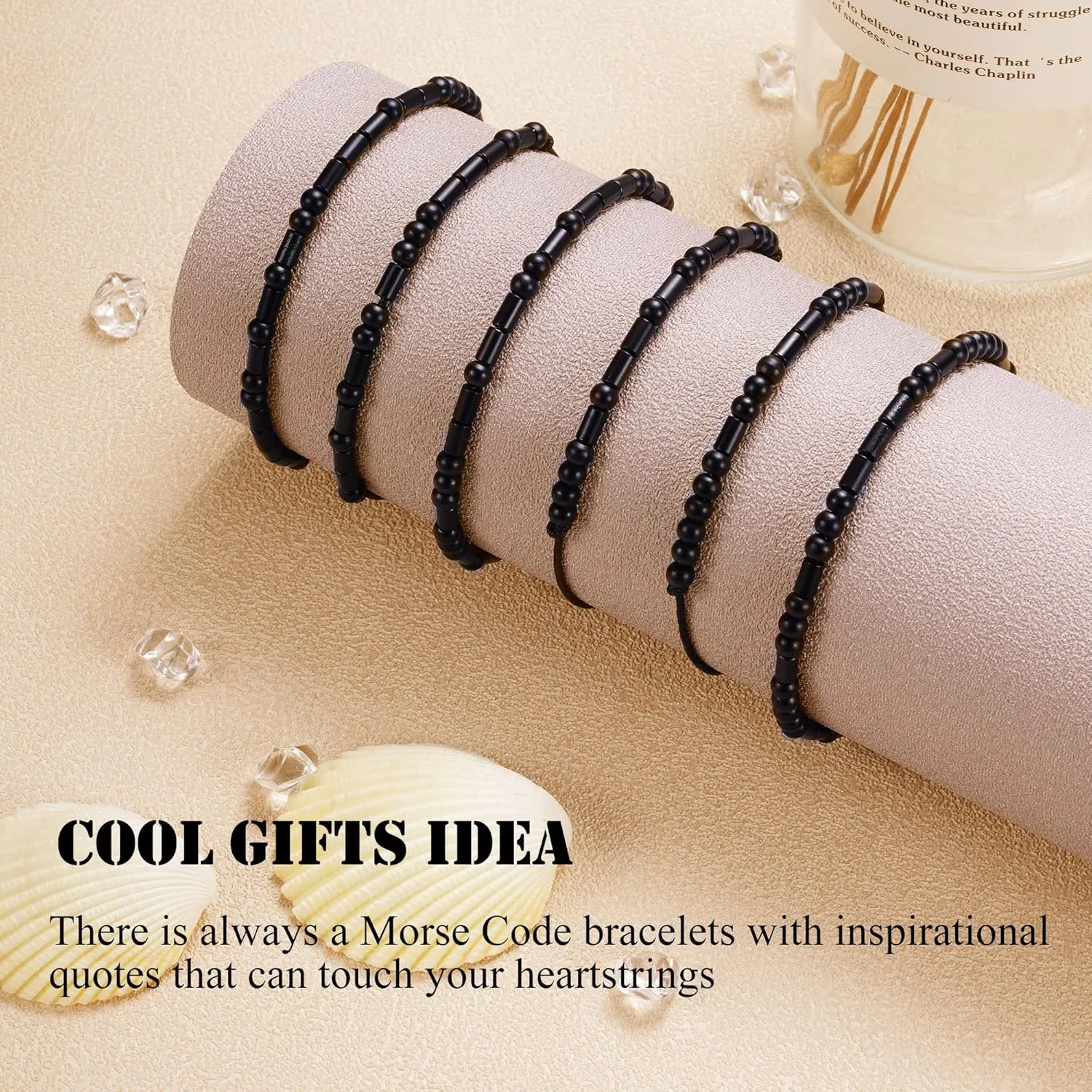 Morse Code Bracelets for Women Inspirational Gifts for Her Adjustable Black Adjustable Braided Men Bracelets Motivational Best Friend Birthday Gifts for Sister Daughter Mom Dad Christmas Jewelry