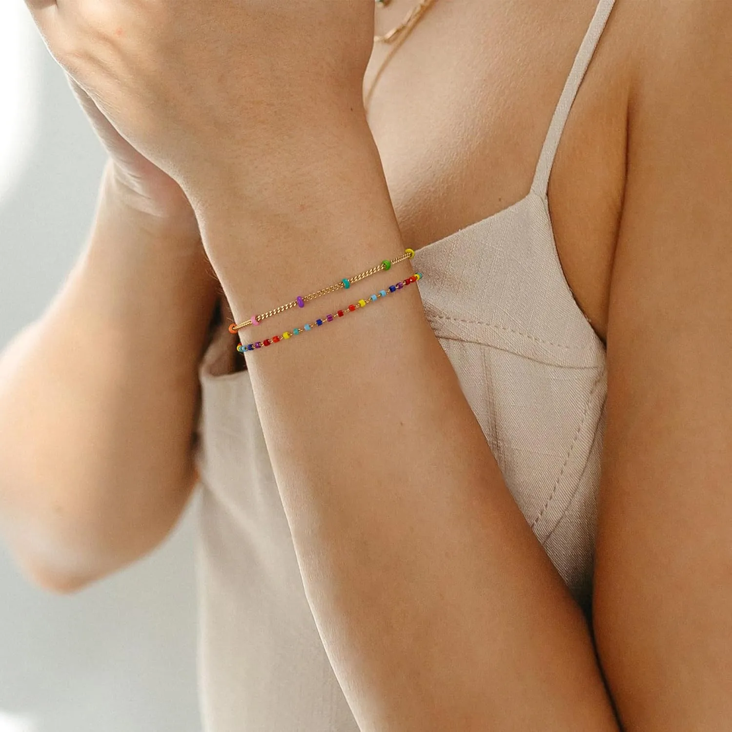MTMY Gold Chain Bracelet for Women 14K Gold Plated Dainty Bracelets with Adjustable Chain Cute Bracelet Gold Trendy Jewelry