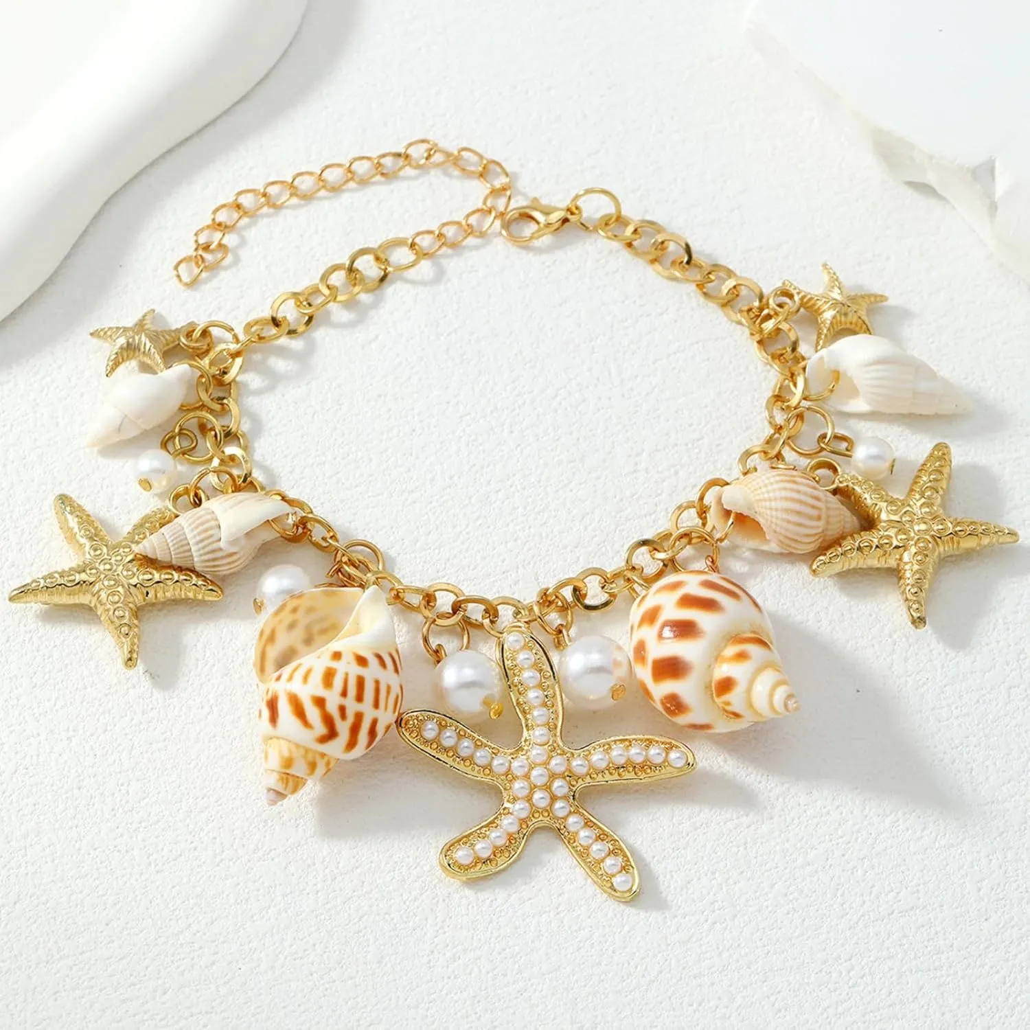 Multilayer Shell Starfish Conch Bracelets for Women,Boho Rice Beaded Bracelets Adjustable Charm Pearl Seashell Bracelets Ocean Beach Jewelry Gifts