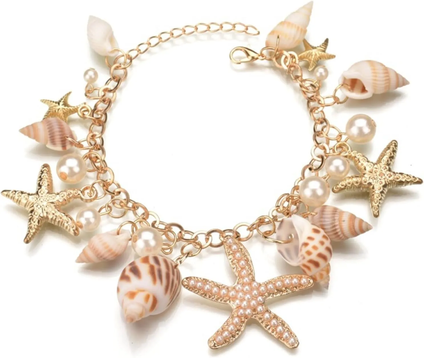 Multilayer Shell Starfish Conch Bracelets for Women,Boho Rice Beaded Bracelets Adjustable Charm Pearl Seashell Bracelets Ocean Beach Jewelry Gifts