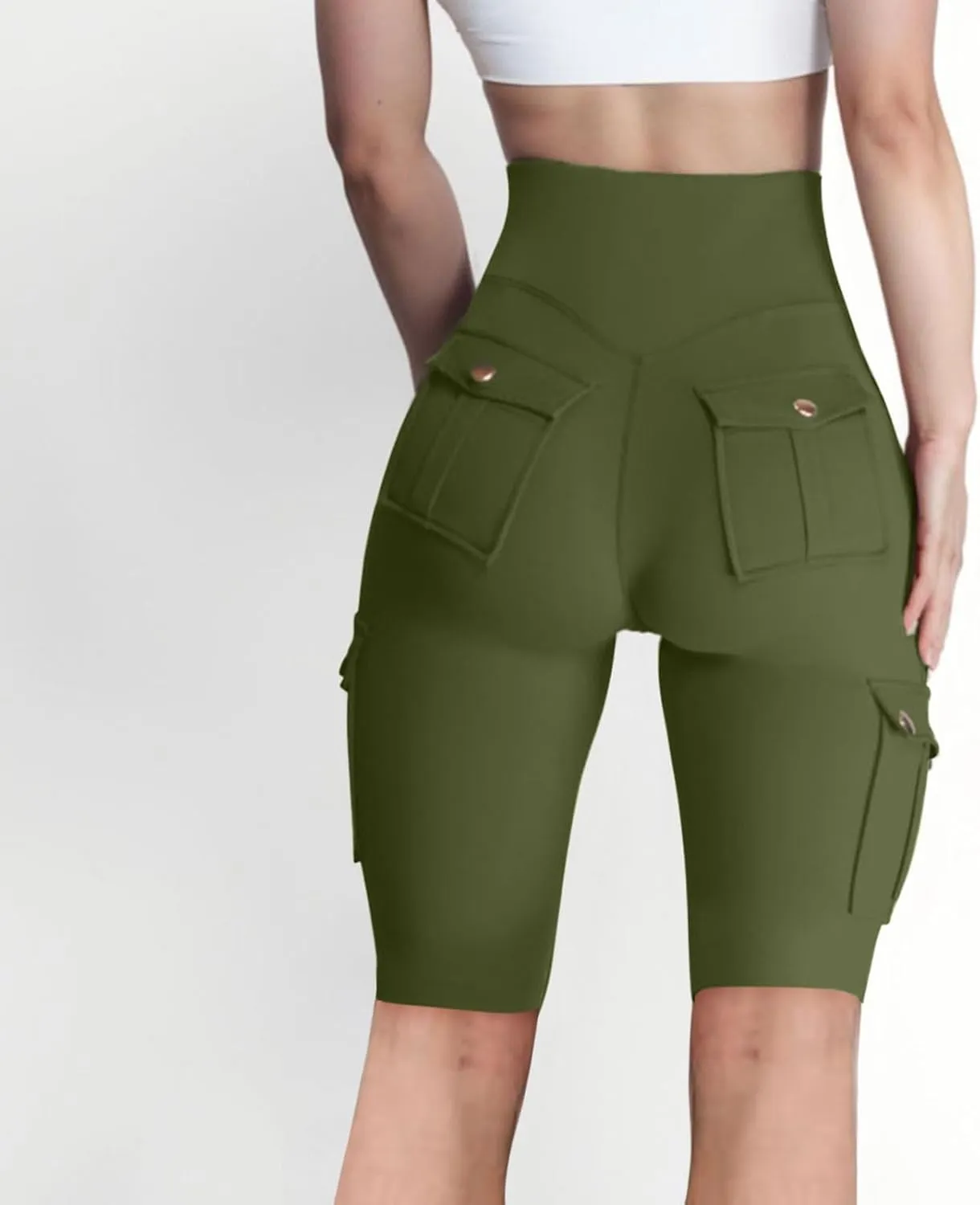 NaRHbrg Womens Workout Shorts Butt Lifting Yoga Running Biker Leggings with Pockets High Waisted Booty Cargo Shorts