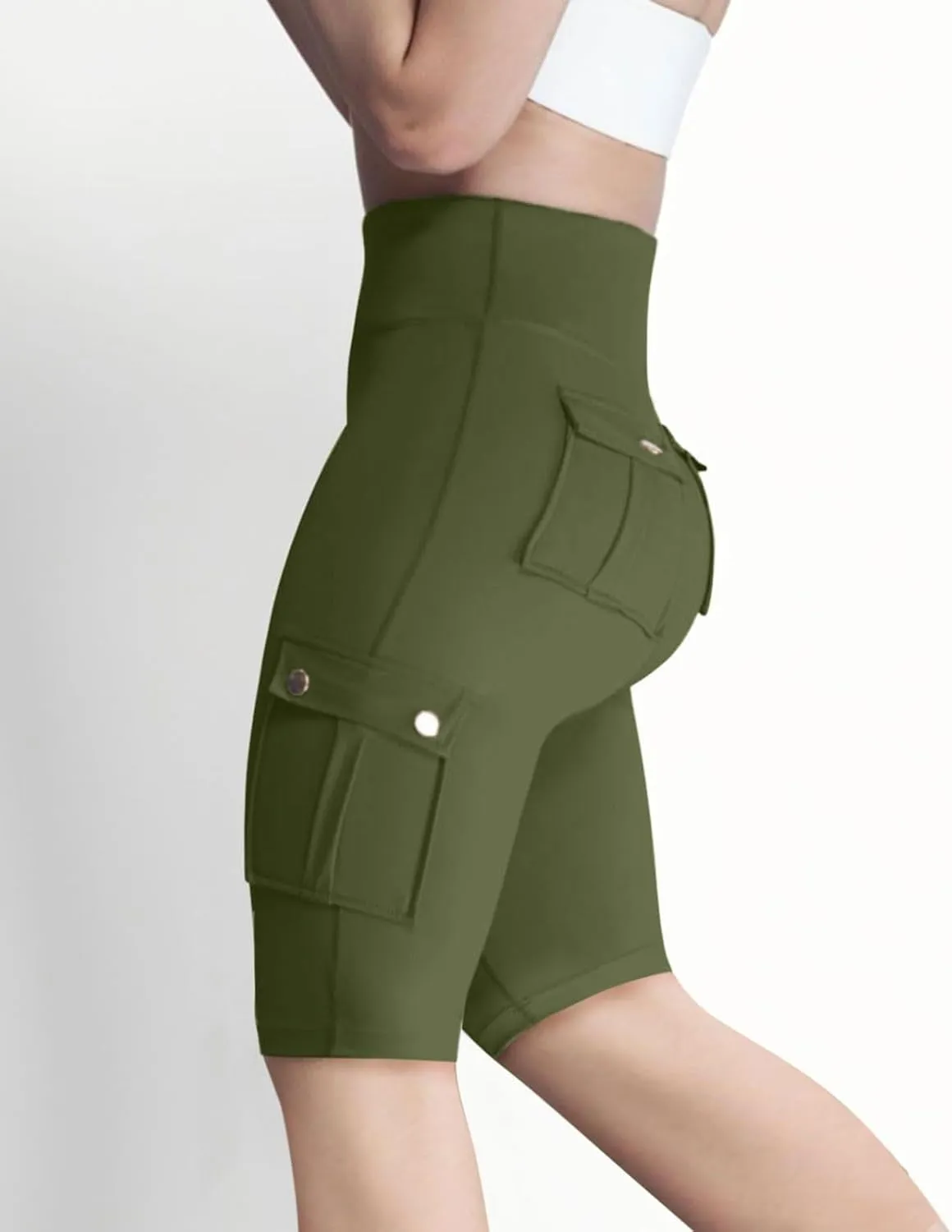NaRHbrg Womens Workout Shorts Butt Lifting Yoga Running Biker Leggings with Pockets High Waisted Booty Cargo Shorts