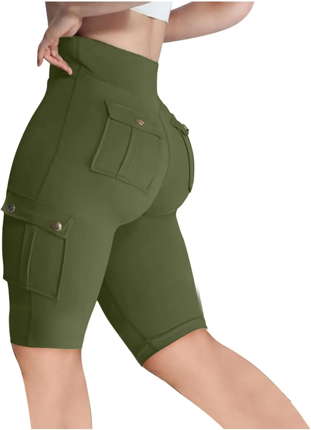 NaRHbrg Womens Workout Shorts Butt Lifting Yoga Running Biker Leggings with Pockets High Waisted Booty Cargo Shorts