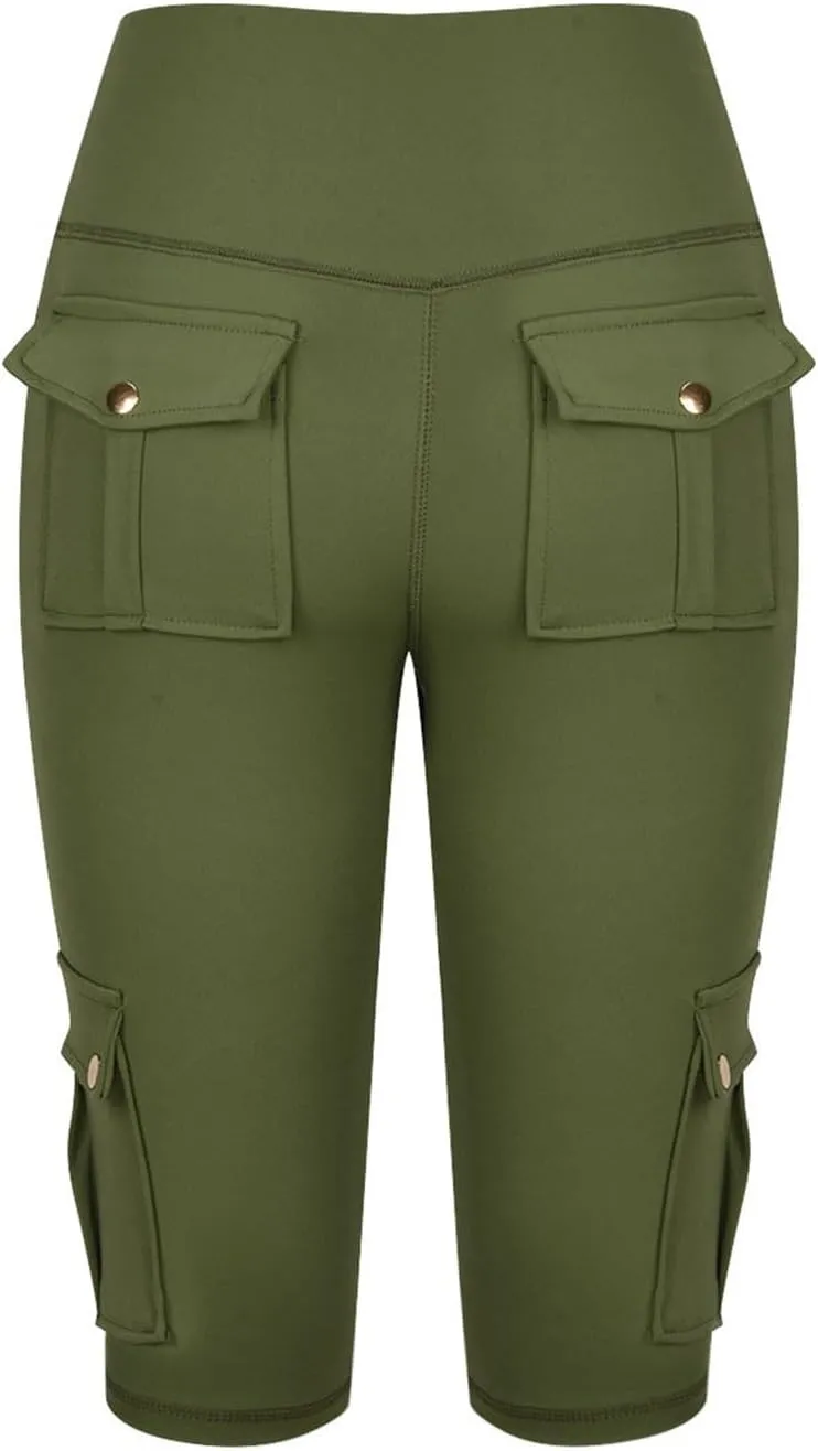 NaRHbrg Womens Workout Shorts Butt Lifting Yoga Running Biker Leggings with Pockets High Waisted Booty Cargo Shorts
