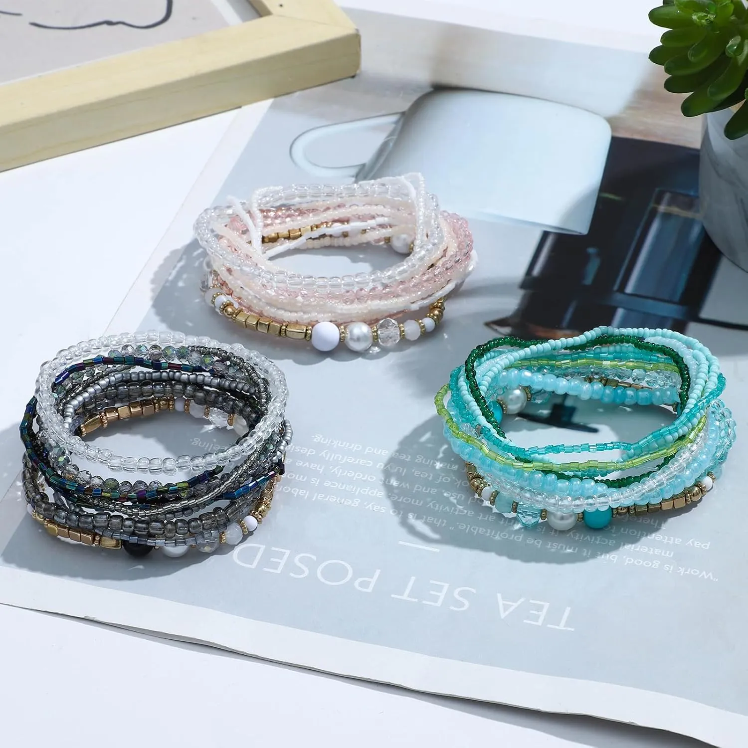 NEWITIN 3 Pieces Healing Bracelet for Women Gemstone Beaded Bracelets Crystal Beaded Bracelet Relieve Stress Natural Stone and Quartz Crystals Jewelry Inspirational Gifts for Birthday