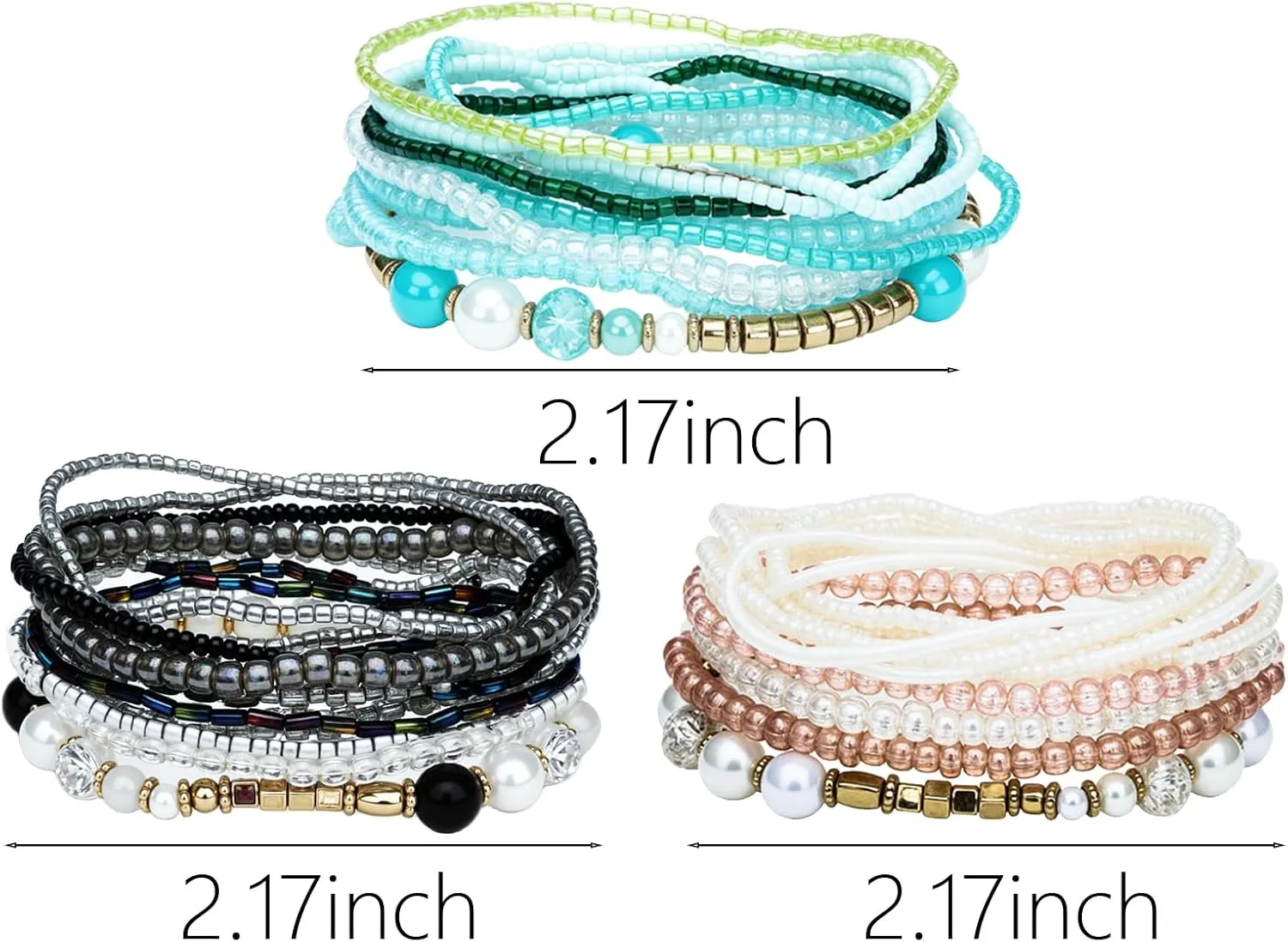 NEWITIN 3 Pieces Healing Bracelet for Women Gemstone Beaded Bracelets Crystal Beaded Bracelet Relieve Stress Natural Stone and Quartz Crystals Jewelry Inspirational Gifts for Birthday