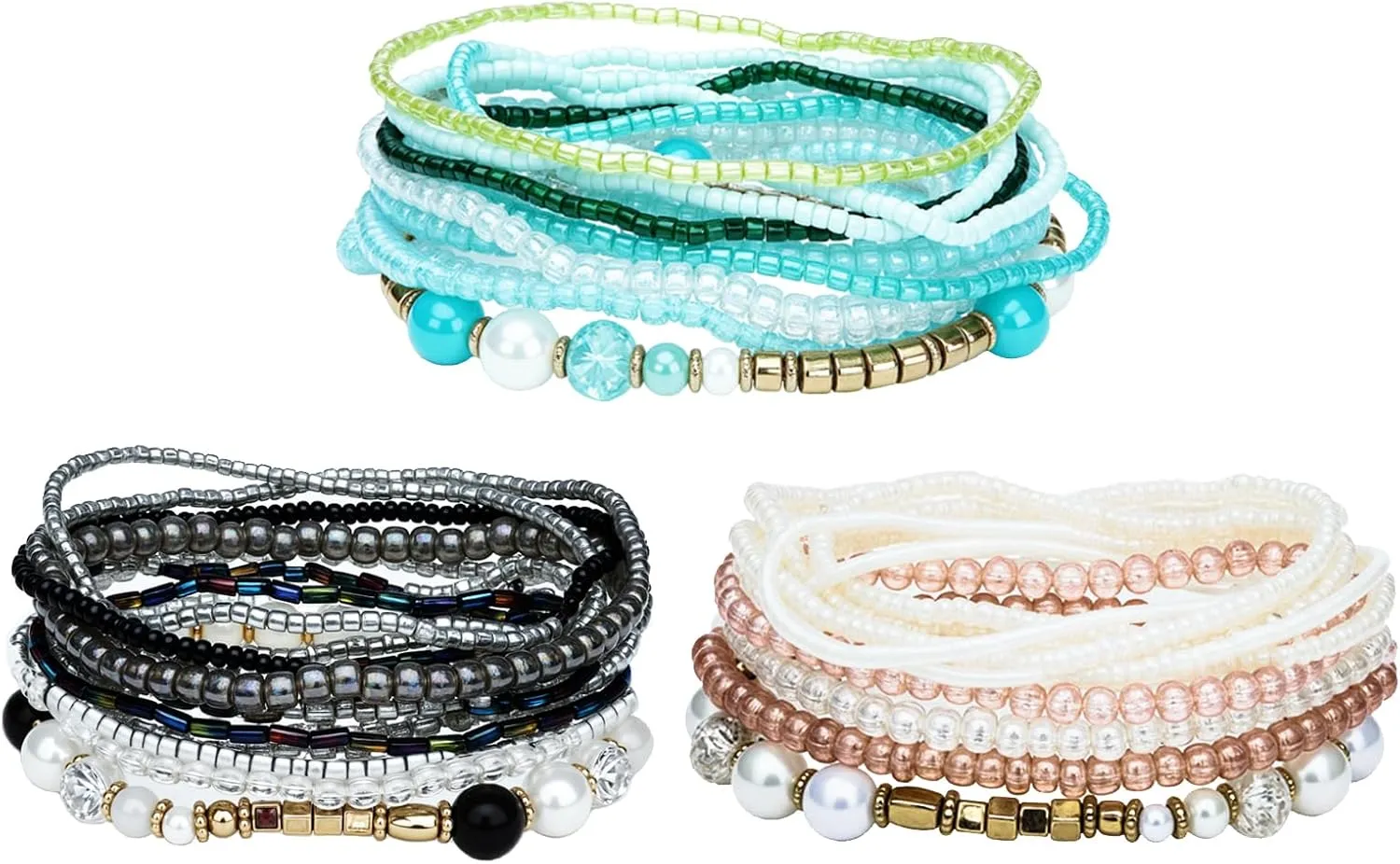 NEWITIN 3 Pieces Healing Bracelet for Women Gemstone Beaded Bracelets Crystal Beaded Bracelet Relieve Stress Natural Stone and Quartz Crystals Jewelry Inspirational Gifts for Birthday