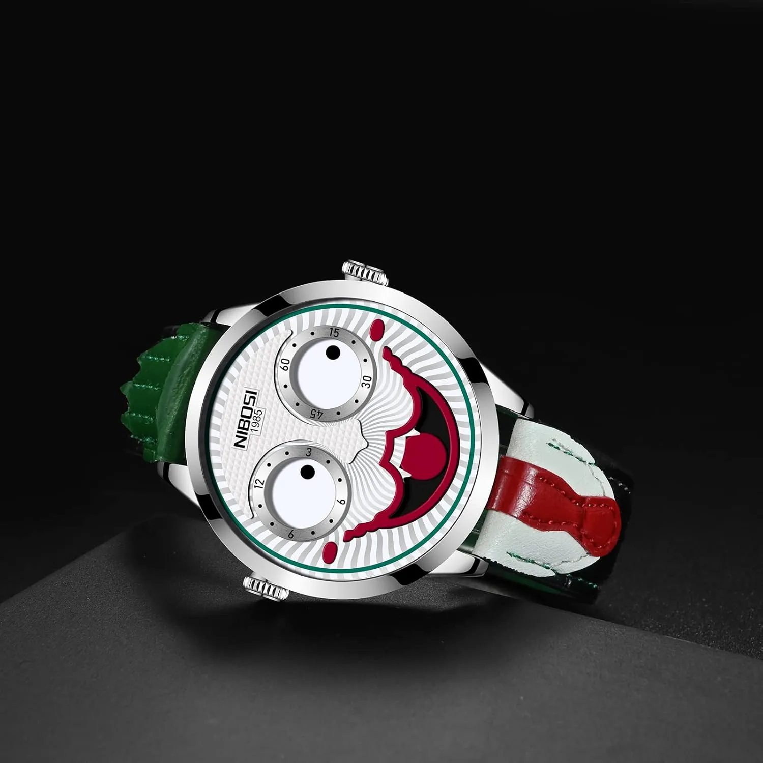 NIBOSI Watches for Men Analog Quartz Clown Dial Wrist Watches Unique Weird Fashion Cool Watch Waterproof Leather Strap Men's Watches