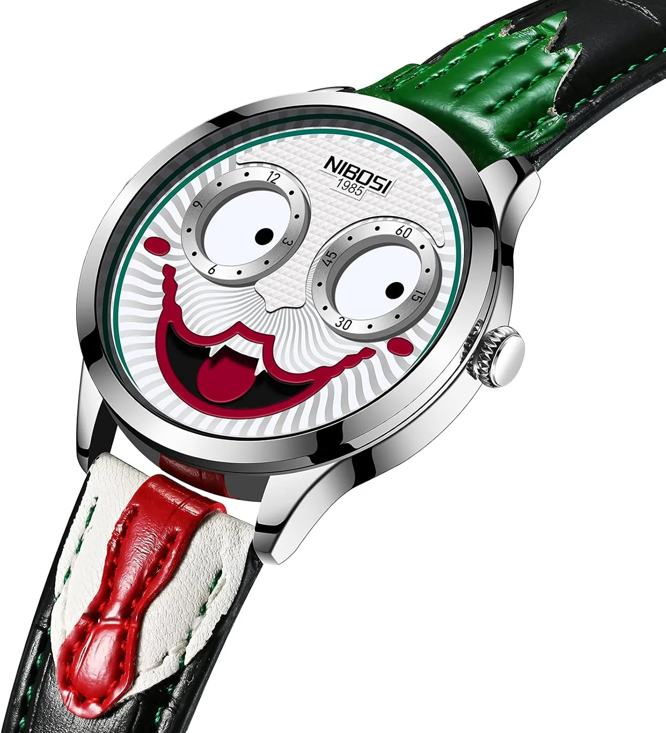 NIBOSI Watches for Men Analog Quartz Clown Dial Wrist Watches Unique Weird Fashion Cool Watch Waterproof Leather Strap Men's Watches