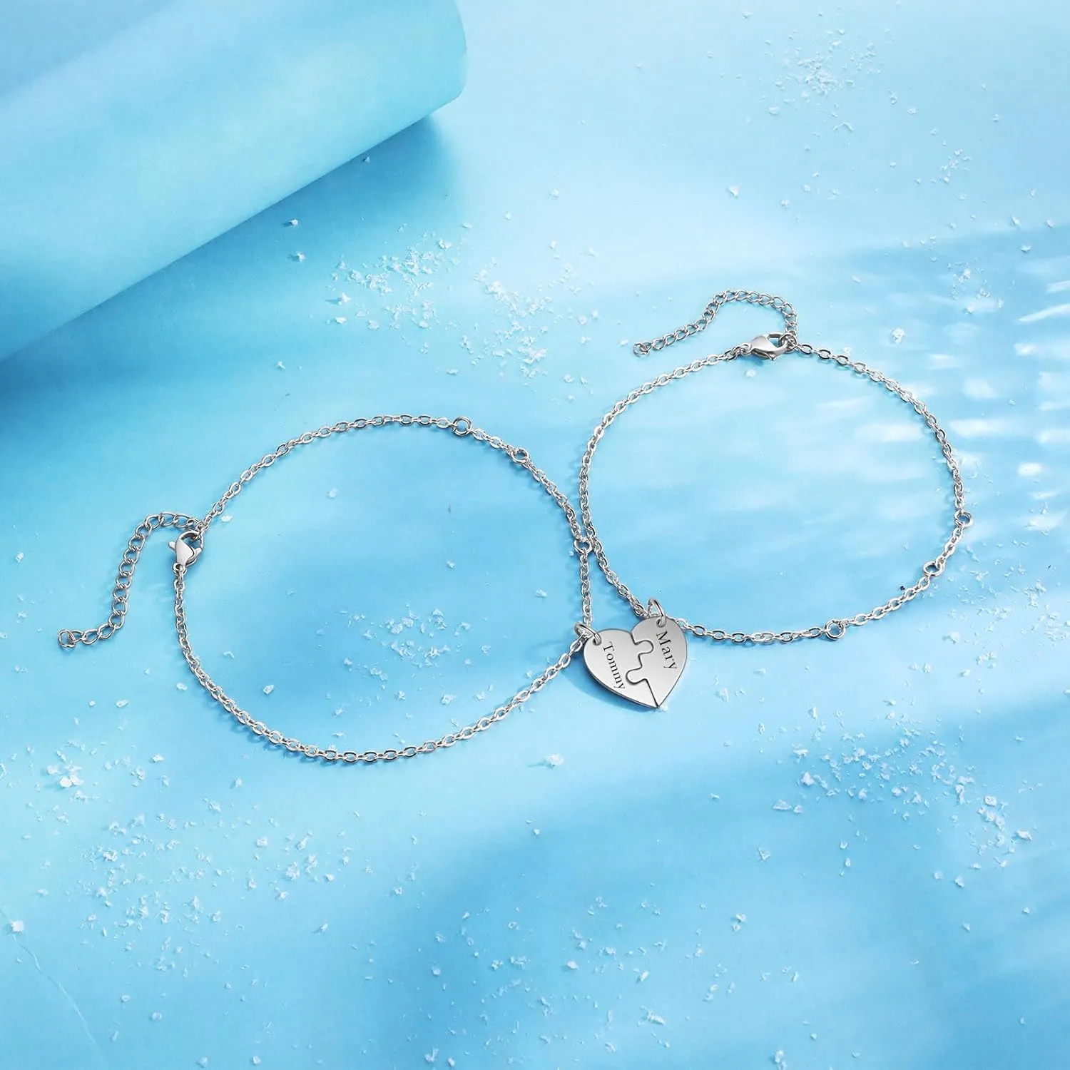Nobelook Personalized Heart Puzzle Chain Bracelets - Three Friendship Bracelets Matching Bracelets Bracelet Gift Set for Women