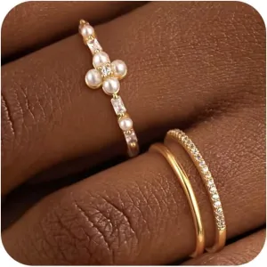 Non Tarnish Gold Ring Set: 3PCS Dainty Stackable Rings for Women Hypoallergenic 14K Gold Plated Thin Thumb Pinky Rings Wedding Bands for Women Cute Jewelry Trendy Size 6/7/8/9/10
