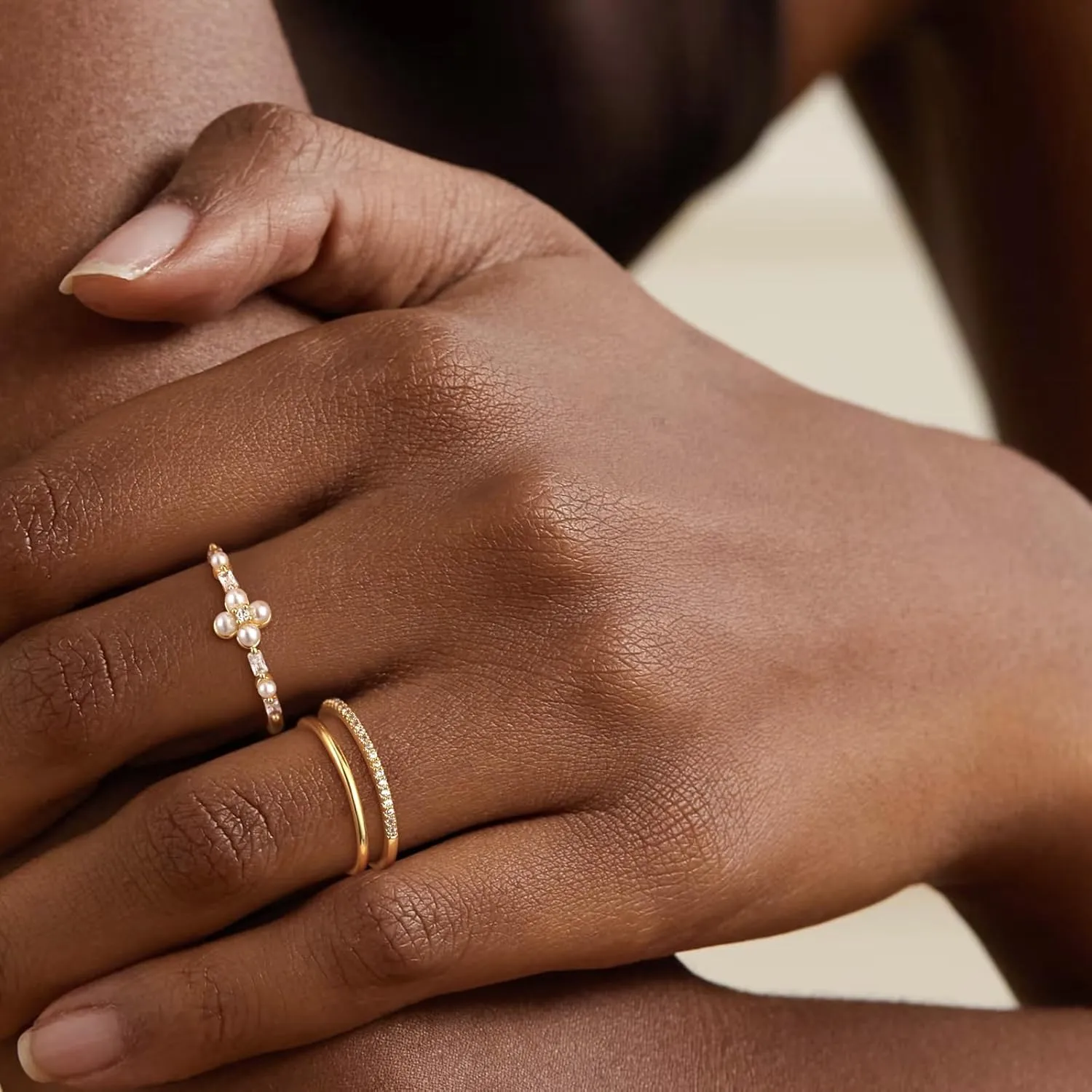 Non Tarnish Gold Ring Set: 3PCS Dainty Stackable Rings for Women Hypoallergenic 14K Gold Plated Thin Thumb Pinky Rings Wedding Bands for Women Cute Jewelry Trendy Size 6/7/8/9/10