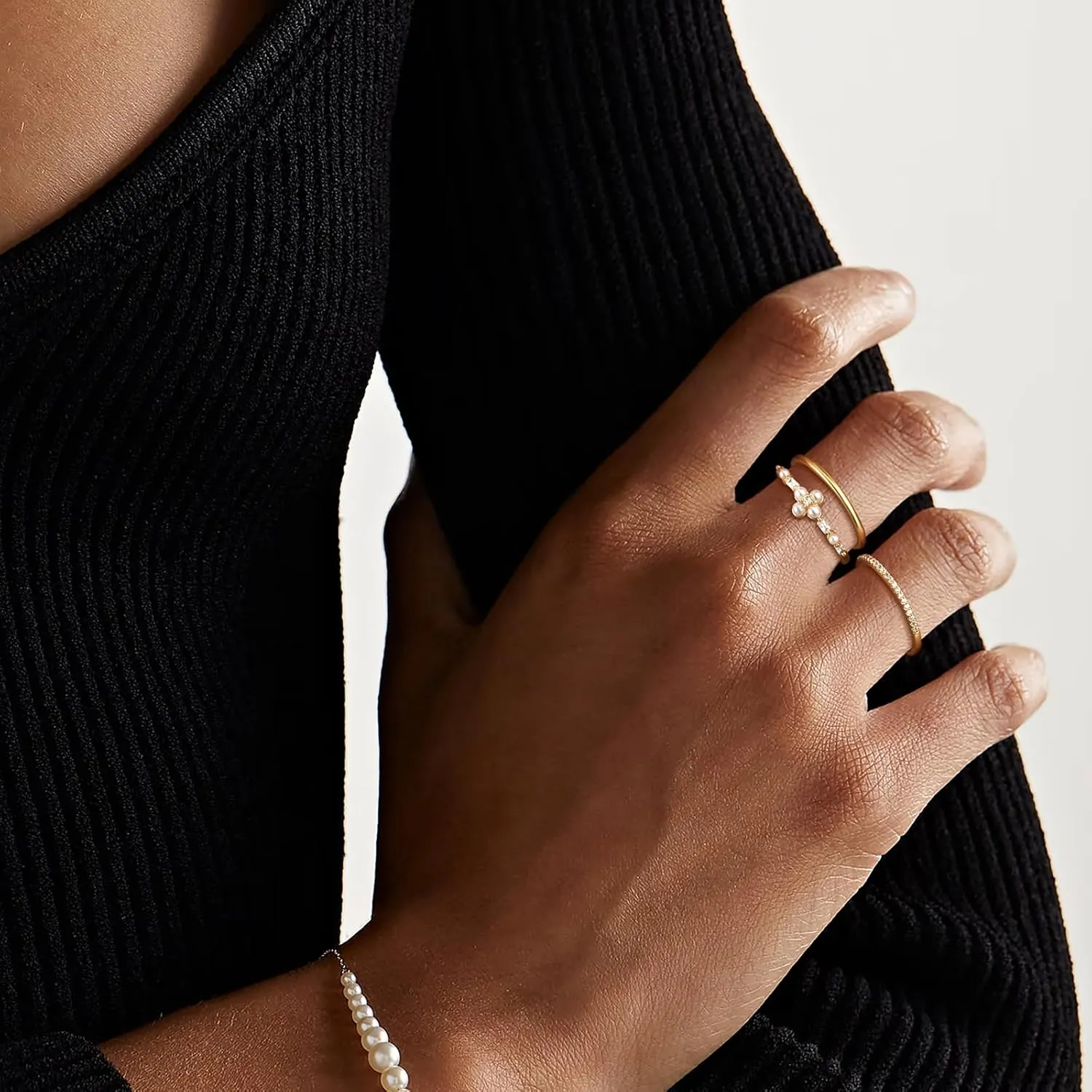Non Tarnish Gold Ring Set: 3PCS Dainty Stackable Rings for Women Hypoallergenic 14K Gold Plated Thin Thumb Pinky Rings Wedding Bands for Women Cute Jewelry Trendy Size 6/7/8/9/10