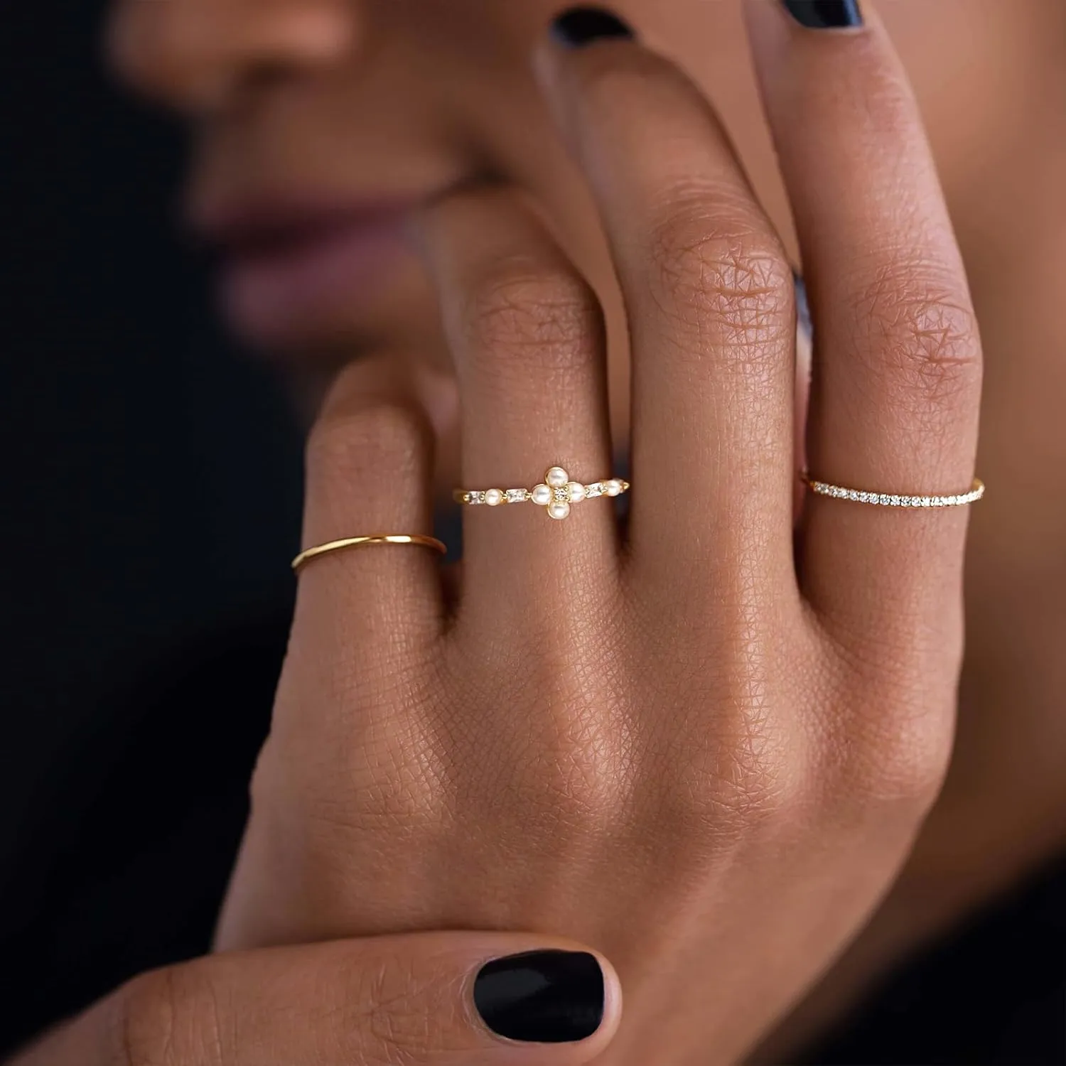 Non Tarnish Gold Ring Set: 3PCS Dainty Stackable Rings for Women Hypoallergenic 14K Gold Plated Thin Thumb Pinky Rings Wedding Bands for Women Cute Jewelry Trendy Size 6/7/8/9/10