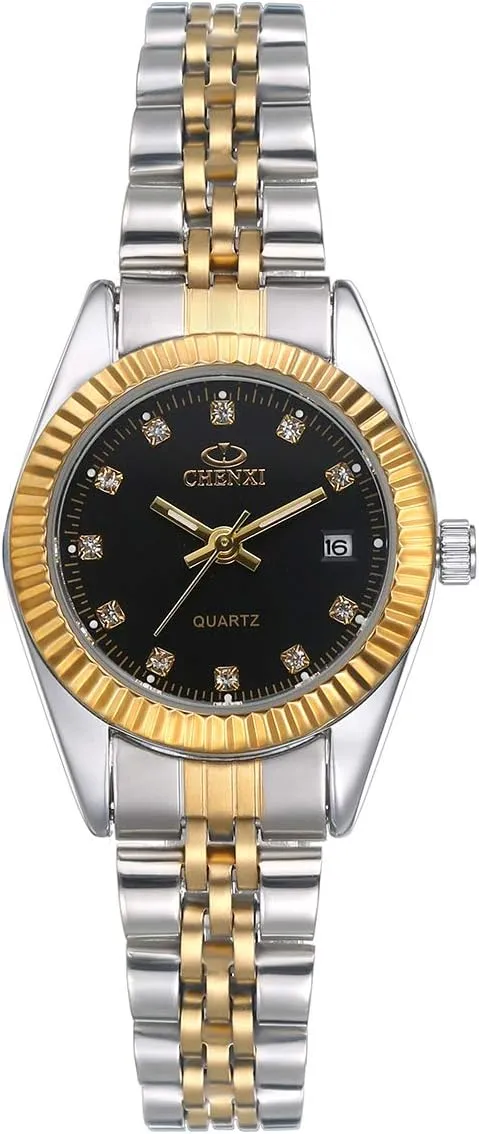 OIDEA Stainless Steel Women's Wrist Watches: Waterproof Round Dial Luminous Mens Watches Black Rhinestones Date Analog Quartz Wrist Watches for Women