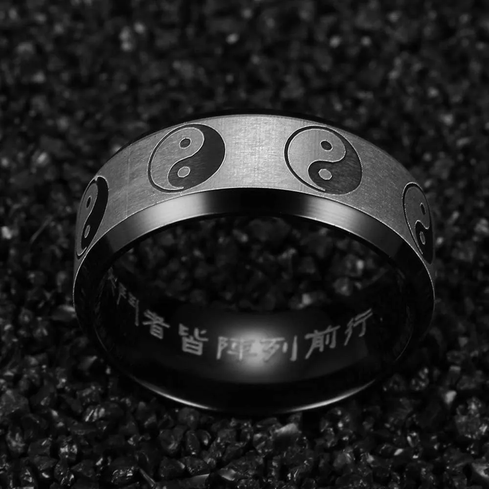 OIDIMS Yin Yang Band Rings for Men Women Chinese Style Ring Tai Chi Mid Knuckle Finger Fashion Personalized Jewelry Beveled Edge Cool Style Punk Hypoallergenic Stainless Steel Comfort Fit Boyfriend
