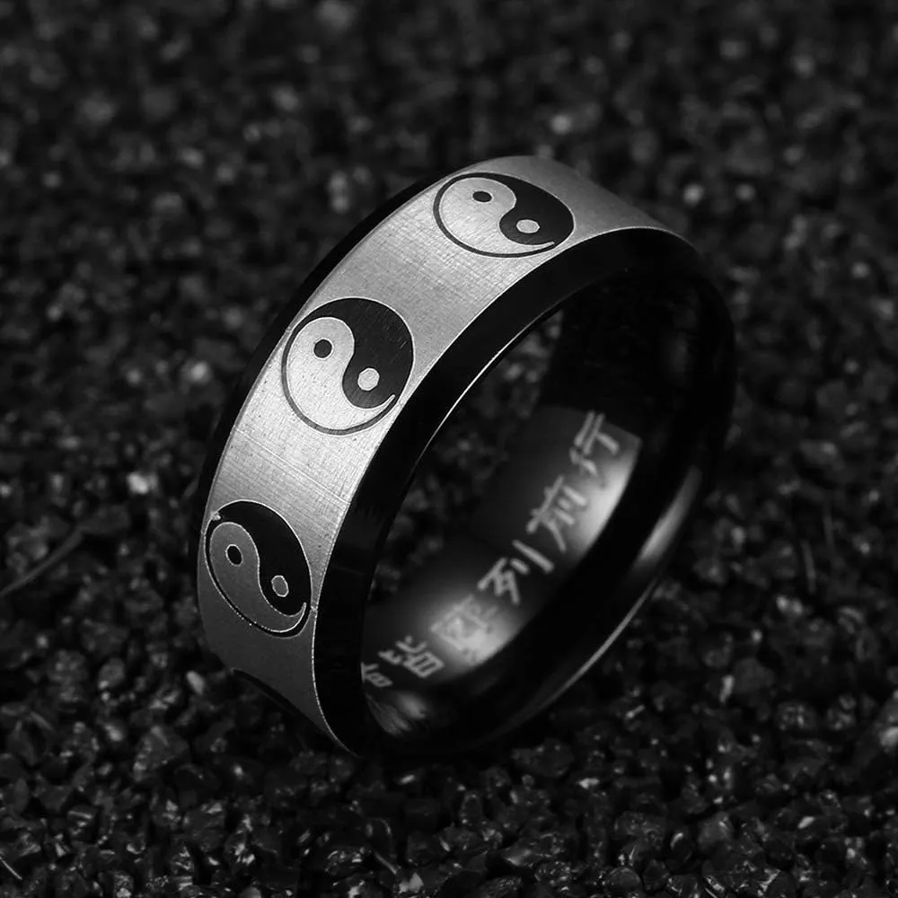 OIDIMS Yin Yang Band Rings for Men Women Chinese Style Ring Tai Chi Mid Knuckle Finger Fashion Personalized Jewelry Beveled Edge Cool Style Punk Hypoallergenic Stainless Steel Comfort Fit Boyfriend