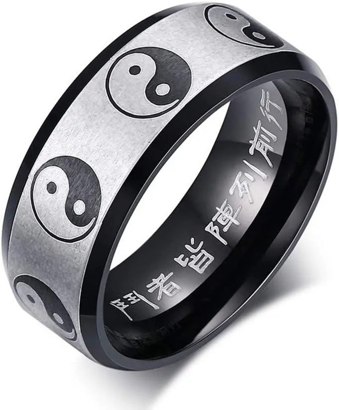 OIDIMS Yin Yang Band Rings for Men Women Chinese Style Ring Tai Chi Mid Knuckle Finger Fashion Personalized Jewelry Beveled Edge Cool Style Punk Hypoallergenic Stainless Steel Comfort Fit Boyfriend