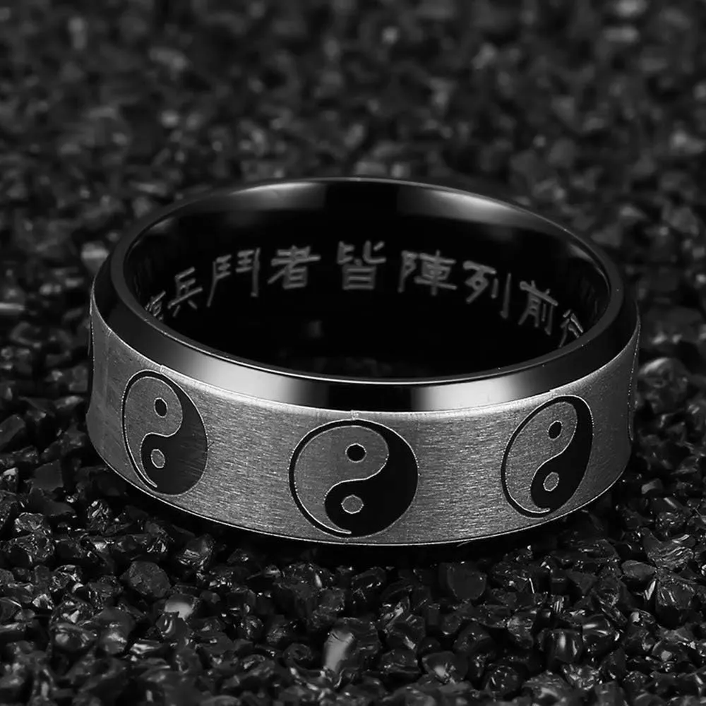 OIDIMS Yin Yang Band Rings for Men Women Chinese Style Ring Tai Chi Mid Knuckle Finger Fashion Personalized Jewelry Beveled Edge Cool Style Punk Hypoallergenic Stainless Steel Comfort Fit Boyfriend