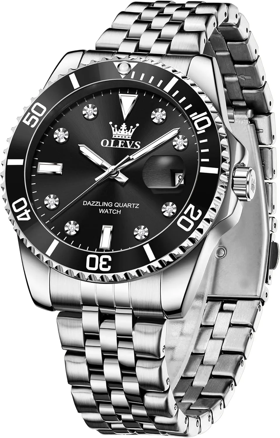OLEVS Men's Stainless Steel Watches, Big Face Easy Read Analog Quartz Men Dress Watch with Calendar Date, Fashion Casual Waterproof Luminous Wrist Watches for Men