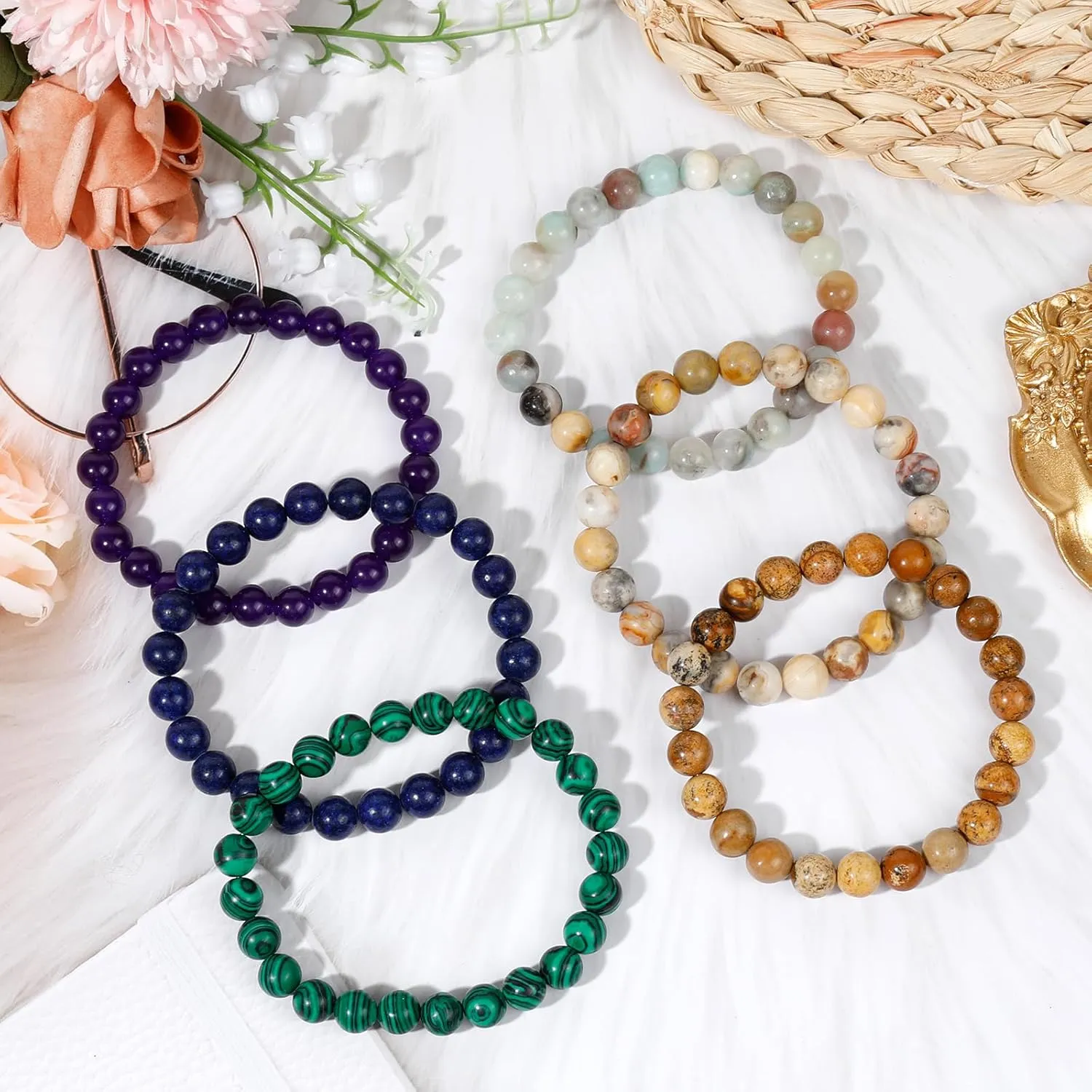 ONESING 2-12 Pcs Chakra Bracelets for Women Rock 7 Chakras Crystals and Healing Stones Bracelets 8mm Crystal Bracelets Yoga Beaded Bracelets for Women Men Essential Oil Diffuser