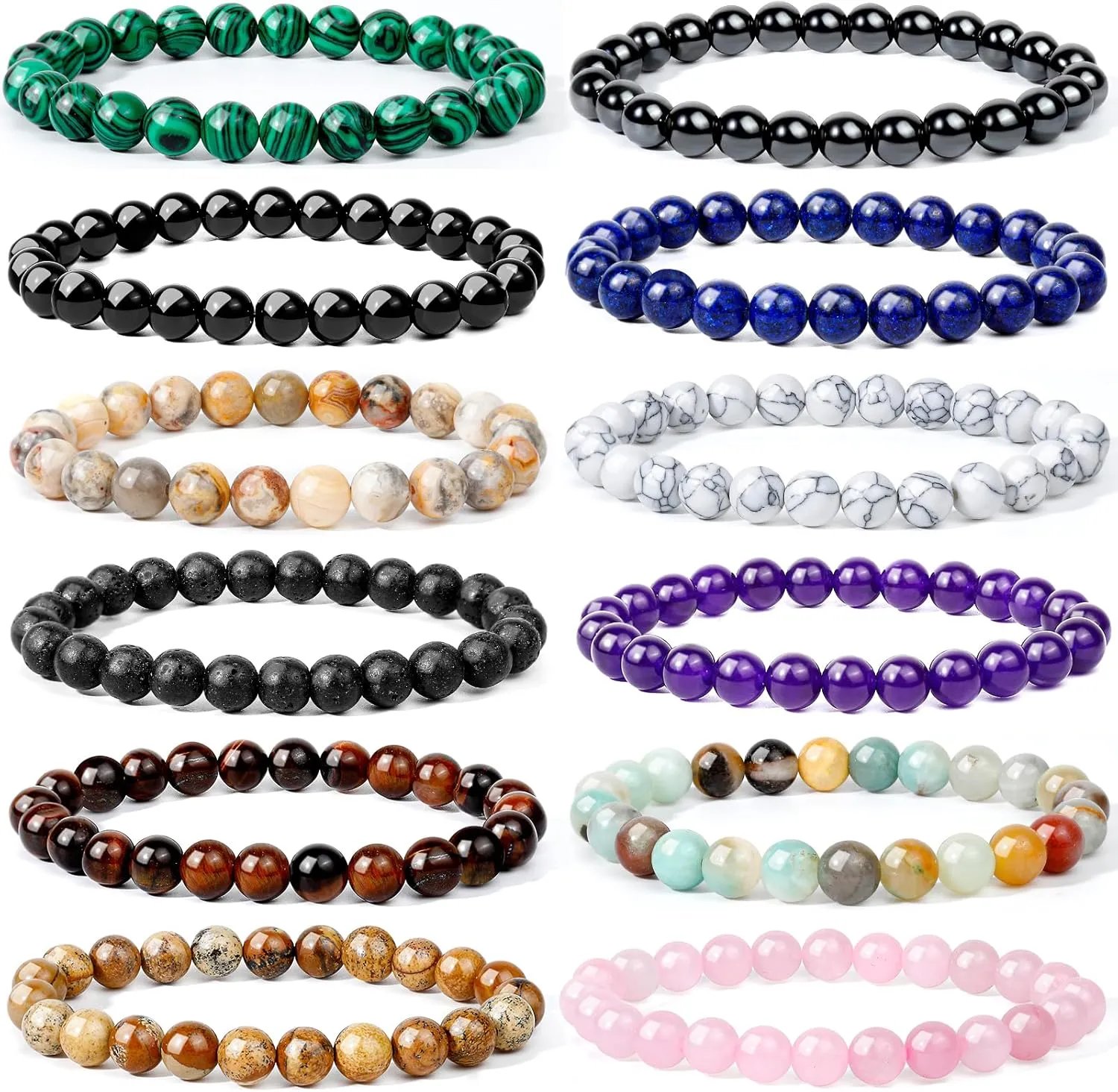 ONESING 2-12 Pcs Chakra Bracelets for Women Rock 7 Chakras Crystals and Healing Stones Bracelets 8mm Crystal Bracelets Yoga Beaded Bracelets for Women Men Essential Oil Diffuser