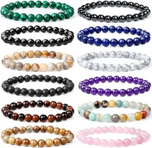 ONESING 2-12 Pcs Chakra Bracelets for Women Rock 7 Chakras Crystals and Healing Stones Bracelets 8mm Crystal Bracelets Yoga Beaded Bracelets for Women Men Essential Oil Diffuser