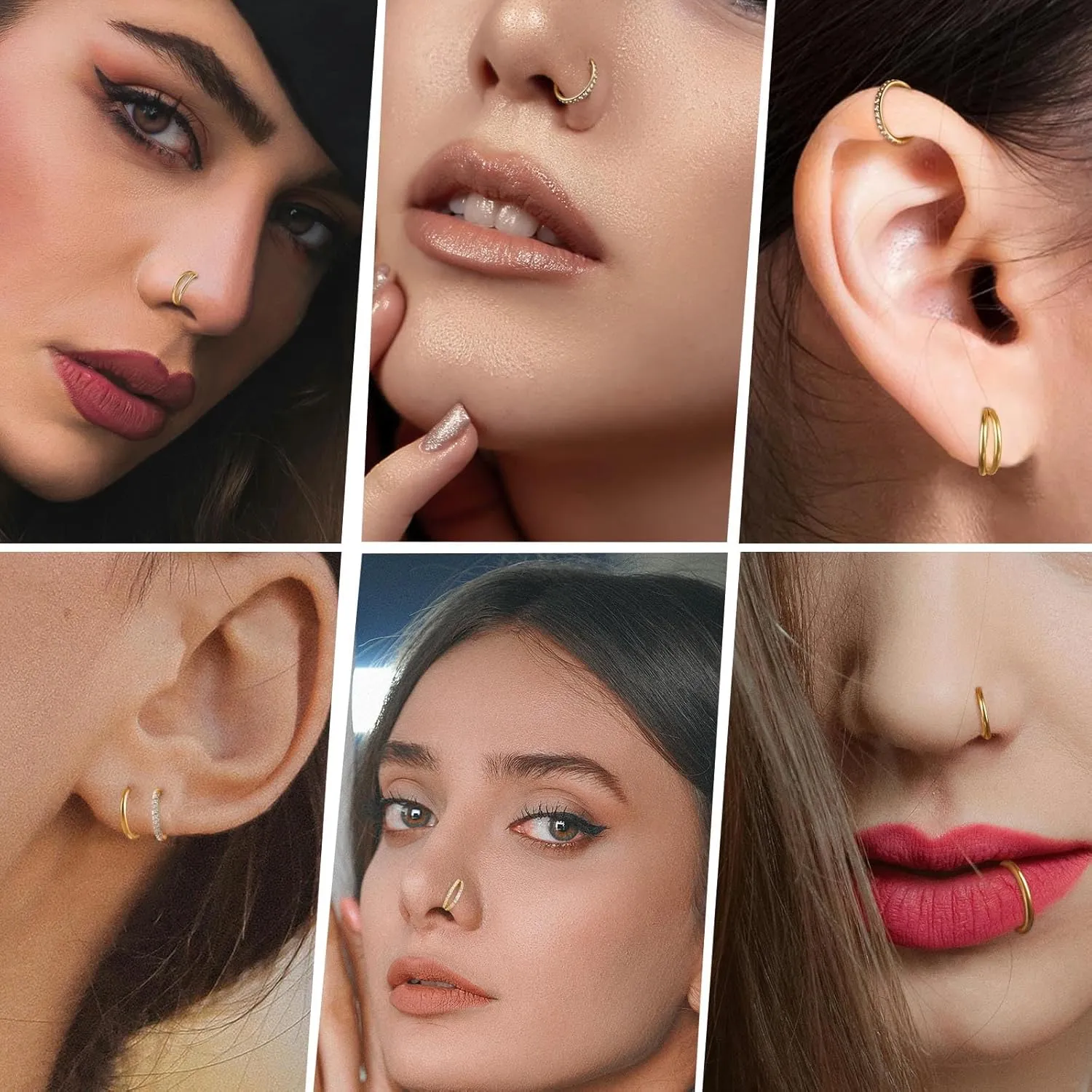 ONESING 4PCS 316L Surgical Steel Double Hoop Nose Rings Hypoallergenic Earring Hoops for CZ Cartilage Helix Rook Tragus Body Piercing Jewelry Stainless Steel Nose Rings Hoops for Women